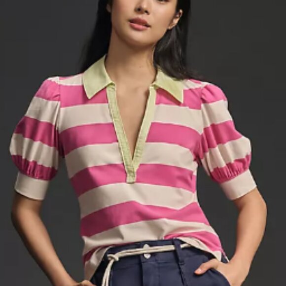 Maeve Puff-Sleeve Polo Top (Anthropologie) - Picture 4 of 6